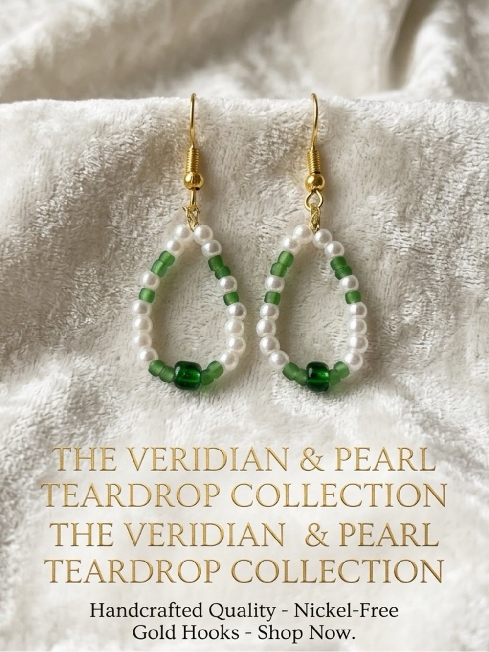 ❤️The Veridian & Pearl Teardrop Earrings - Green & White